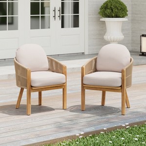 Christopher Knight Home Latoya Outdoor Acacia Wood Upholstered Dining Chair with Rope Accent (Set of 2) - 1 of 4