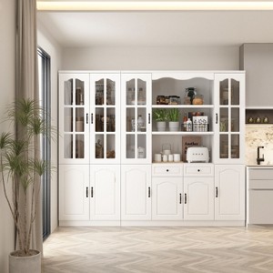 Famapy White Modular Storage Cabinet Pantry  Multifunctional Tempered Glass Cabinet - 1 of 4