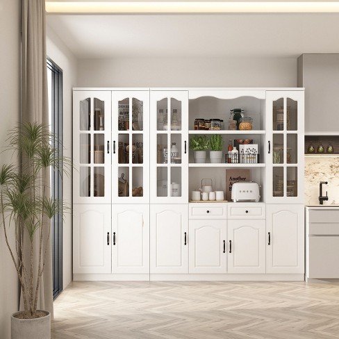 Famapy White Modular Storage Cabinet Pantry  Multifunctional Tempered Glass Cabinet - image 1 of 4