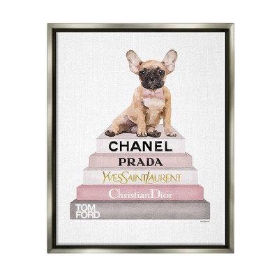 Stupell Industries Watercolor High Fashion Bookstack French Bulldog