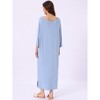cheibear Women's Soft Three Quarter Sleeve Solid Slit Hem Pajama Dress - 4 of 4