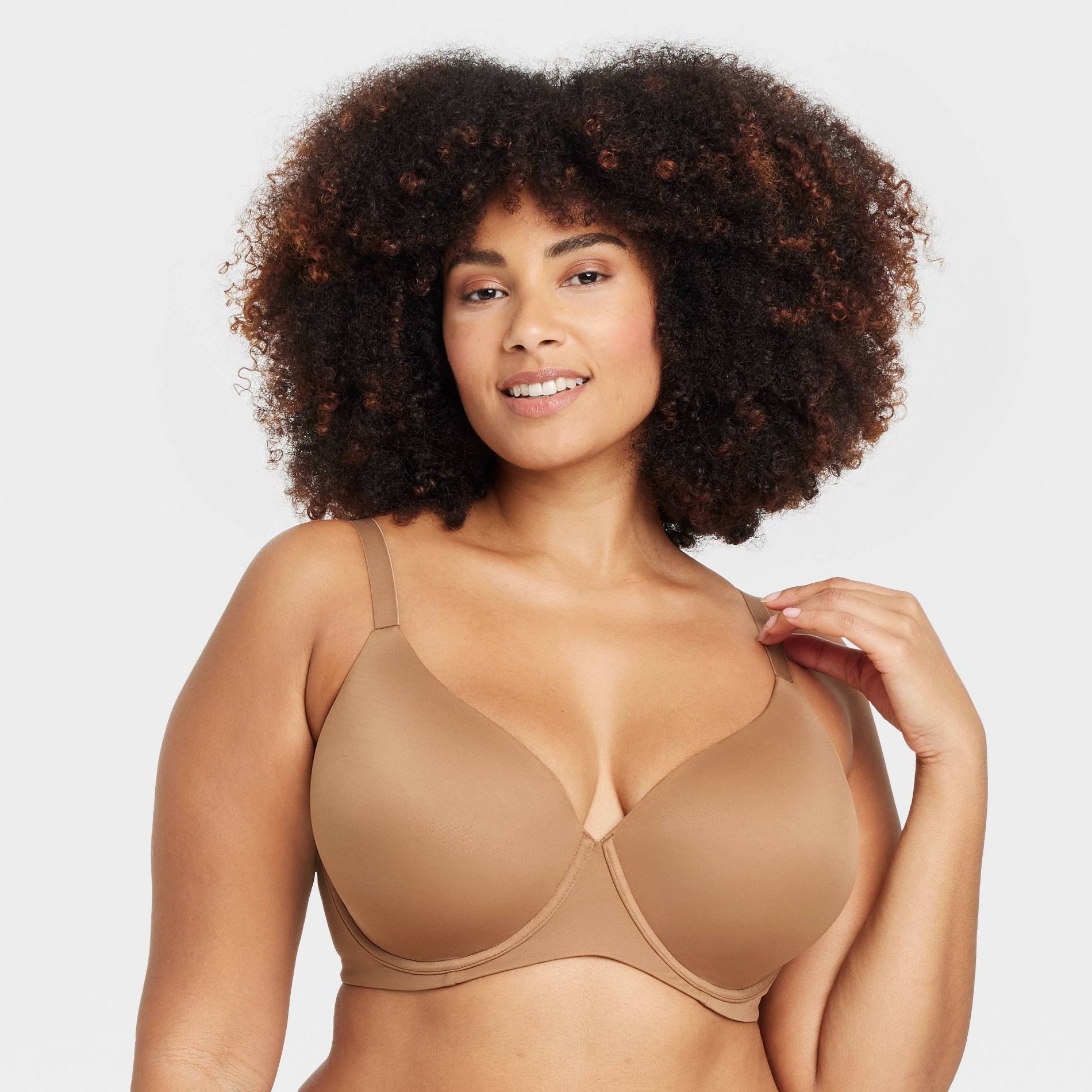 Women's Lightly Lined Full Coverage Bra - Auden™ Caramel 46D: Adjustable Strap, Underwire, Molded Cup, Hand Wash, Knit Jersey