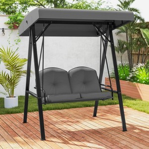 Costway 2-Person Outdoor Porch Swing Swing Loveseat with A-Shaped Metal Stand Beige/Wine/Navy/Gray/Brown - 1 of 4