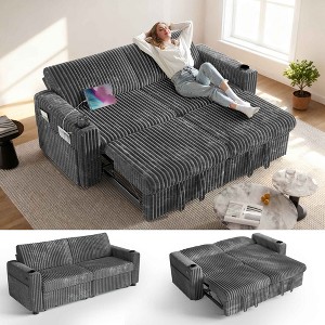 91" Sectional Sleeper Sofa: Pull-out bed, oversized loveseat with reclining backrest, USB ports, cup holders. Tool-free assembly£¬Green - 1 of 4