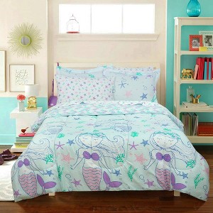 7pc Full Mystical Mermaid Kids' Bed in a Bag - Kidz Mix: Girls Bedding Set, Microfiber, Breathable, Fade-Resistant, Blue - 1 of 4
