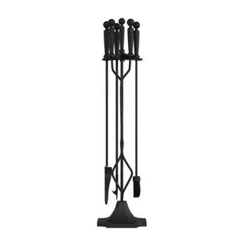 Hastings Home 5-Piece Heavy-Duty Wrought Iron Fireplace Tool Set and Stand