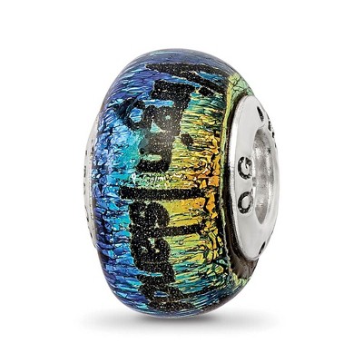 Black Bow Jewelry Virgin Islands & Palm Tree Dichroic Glass & Sterling Silver Bead Charm