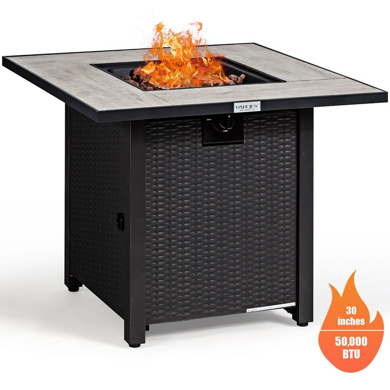 Costway 30'' Square Propane Gas Fire Pit Table Ceramic Tabletop 50,000 BTU with Cover, 1 of 11