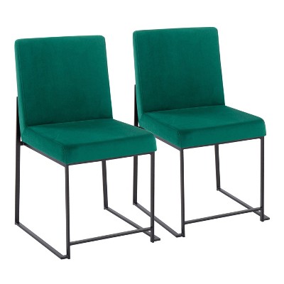 Set of 2 High Back Fuji Dining Chairs Velvet/Steel Black/Green - LumiSource