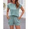 Women's Summer Two Piece Sets Casual Cap Sleeve Textured Knits Tops And Drawstring Shorts Lounge Sets - 2 of 4