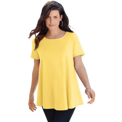 Roaman's Women's Plus Size Swing Ultimate Tee With Keyhole Back