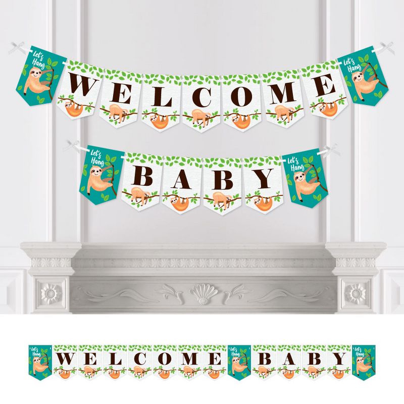 Big Dot of Happiness Let's Hang - Sloth - Baby Shower Bunting Banner - Party Decorations - Welcome Baby, 1 of 6