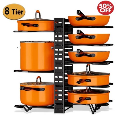 Aghana Digitals 8-Tier Adjustable Cookware Organizer: Heavy-Duty Metal Pot/Pan/Lid Rack with 3 DIY