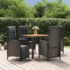 vidaXL 5-Piece Patio Dining Set – Black Poly Rattan Recliner Chairs with Cushions & Acacia Wood Table – Modern Outdoor Furniture for Garden/Deck - 2 of 4