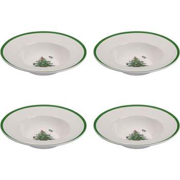 Spode Christmas Tree Pasta Bowl, Set of 4 Rimmed Plate for Serving Salad, Spaghetti, and Soup, 10-Inch, Made of Porcelain