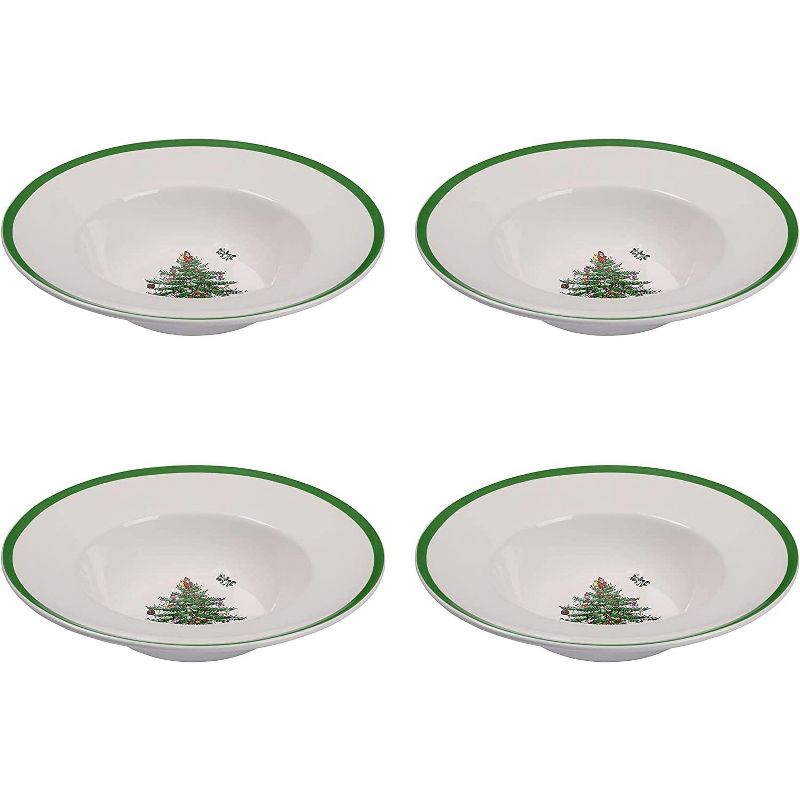 Spode Christmas Tree Pasta Bowl, Set of 4 Rimmed Plate for Serving Salad, Spaghetti, and Soup, 10-Inch, Made of Porcelain, 1 of 8