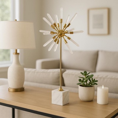 Decorative Crystal Starburst Statue with Base for Home Decor - Stylish Sculpture Accent for Office, Shelf, and Living Room Decor