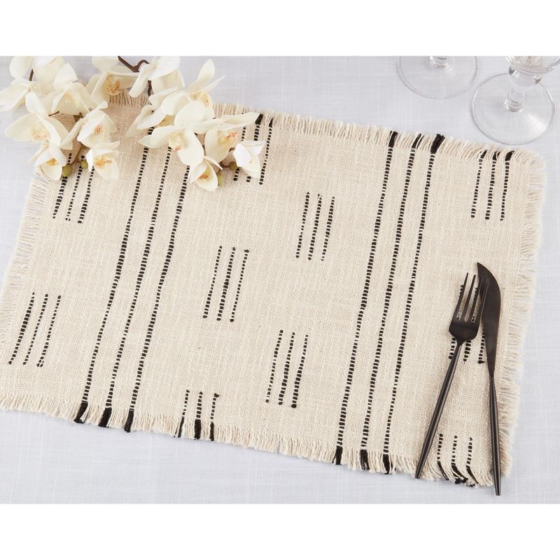 Saro Lifestyle Table Placemats with Dash Line Design (Set of 4), Ivory, 4 of 5