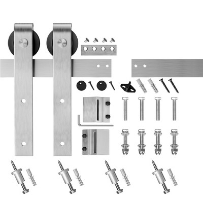 SMARTSTANDARD Brushed Nickel Interior Sliding Barn Door Hardware Kit, Heavy Duty Track with J-Shape Hangers (Door Not Included)