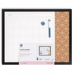 U Brands 16''x20'' Flat Front Wood Frame Dry Erase Calendar Combination Board - White