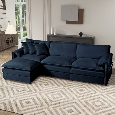 DOMETOUR Modular Sectional Sofa, Oversized Deep Seat L Shaped Couch Set for Living Room, 3-Seater Chenille Cloud Couches with Movable Ottoman