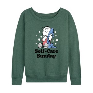 Women's - Peanuts - Self Care Sunday Lightweight French Terry Wide Neck Long Sleeve Shirt - 1 of 4