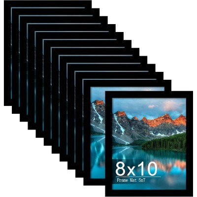 Attop 8x10 Picture Frame Set of 12, Display 5x7 with Mat or 8x10 without Mat, Photo Frames for Wall Mounting or TableTop Black