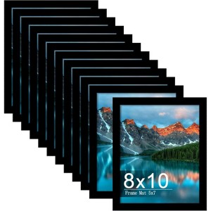 Attop 8x10 Picture Frame Set of 12, Display 5x7 with Mat or 8x10 without Mat, Photo Frames for Wall Mounting or TableTop Black - 1 of 4