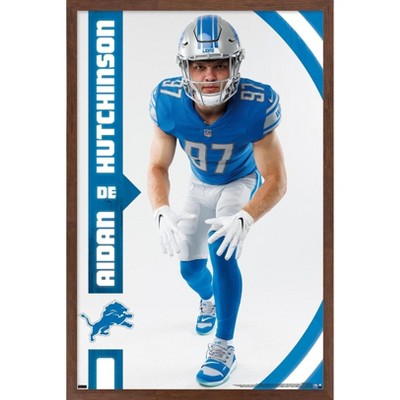 Trends International NFL Detroit Lions - Jarod Goff 21 Framed Wall Poster Prints Mahogany Framed Version 22.375 x 34