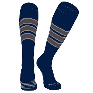 PEAR SOX Striped OTC Baseball, Softball, Football Socks (C) Navy, Silver, Graphite (XL) - 1 of 3