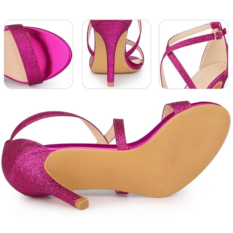 Perphy Women's Glitter CrissCross Buckle Strap Stiletto High Heels Sandals, 3 of 5
