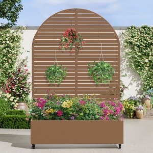 Wooakway 72"H Arch Metal Planter Box with Trellis Raised Garden Bed with Arbor Privacy Screen with Wheels - 1 of 4