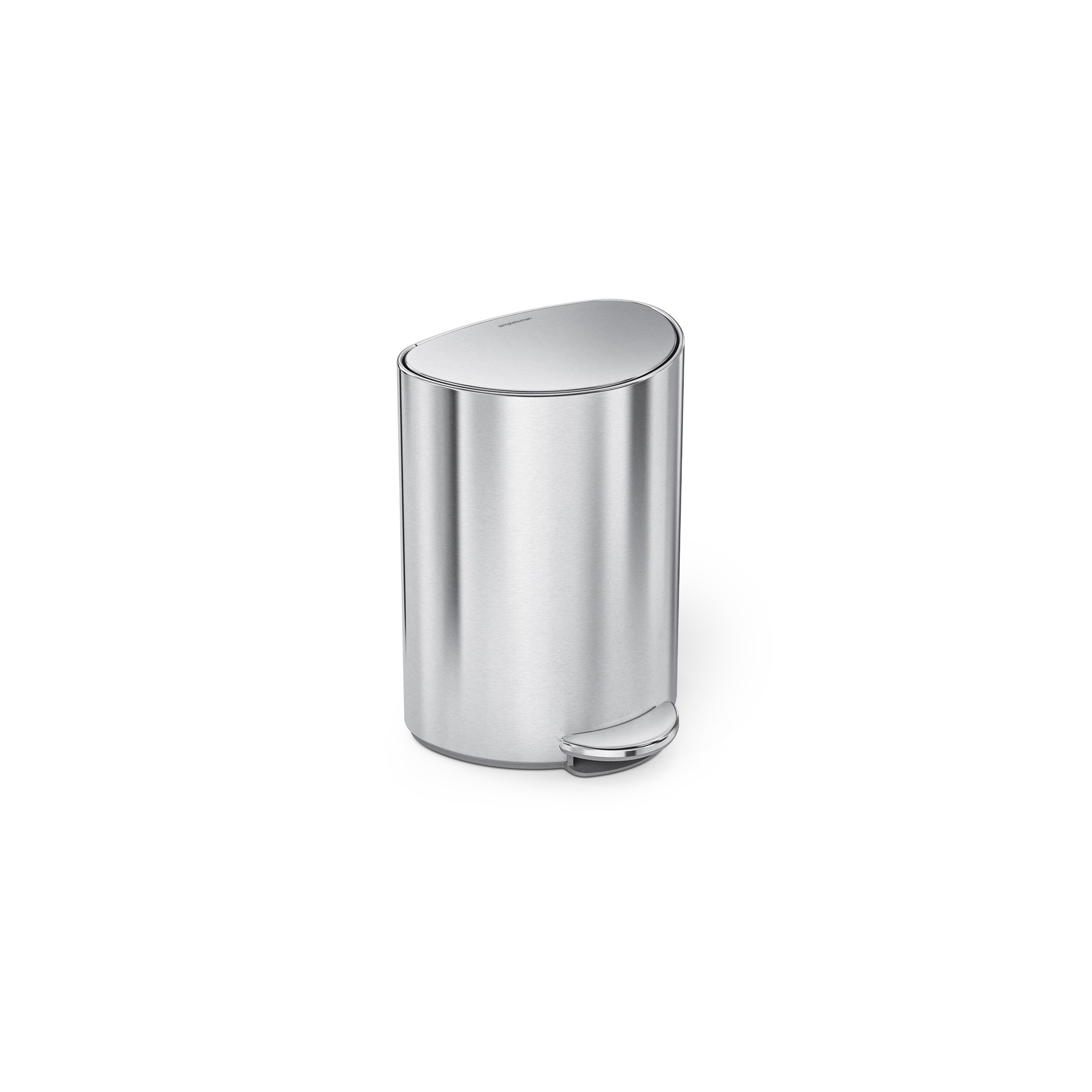 simplehuman 6 Liter / 1.6 Gallon Semi-Round Step Trash Can Bathroom Trash Can Garbage Bin, Brushed Stainless Steel