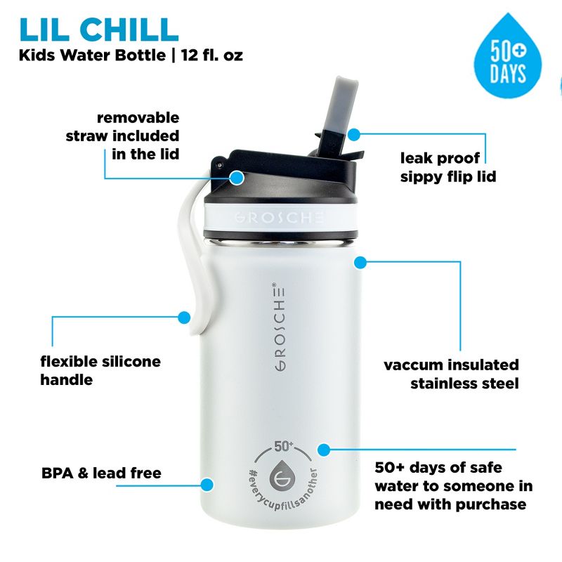 GROSCHE Lil Chill 12 oz Kids Water Bottle Insulated Water Bottle with Straw for Kids School with Straw Sip Lid, 4 of 13
