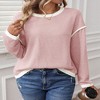 Women's Long Sleeve Pullover Sweater Round Neck Contrast Color Block Ribbed Knitwear Knitted Sweatshirt - 3 of 4