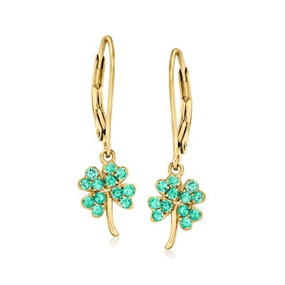 Ross-Simons 0.40 ct. t.w. Emerald 4-Leaf Clover Drop Earrings in 18kt Gold Over Sterling