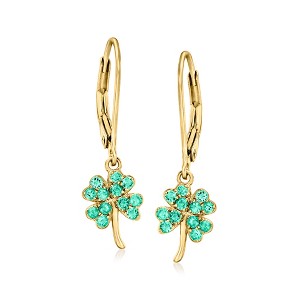 Ross-Simons 0.40 ct. t.w. Emerald 4-Leaf Clover Drop Earrings in 18kt Gold Over Sterling - 1 of 4