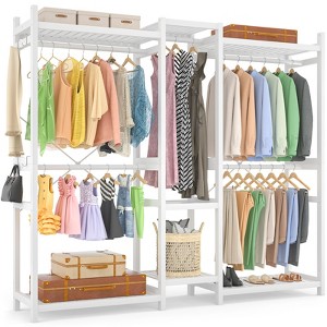 Besiost 70-In Bamboo Garment Rack with 5 Hanging Rods, Freestanding Closet System with Shelves - 1 of 4