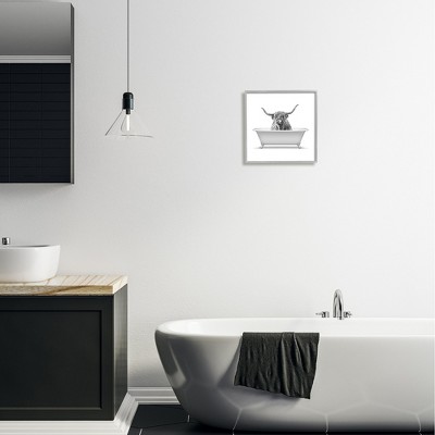 Gray Framed Longhorn Highland Cow in Bathtub Abstract Print