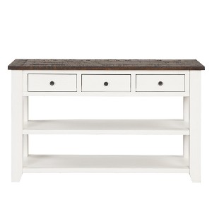 Hostack 48'' Modern Solid Wood Console Table with 3 Storage Drawers and 2 Shelves, Antique White and Brown Top - 1 of 4