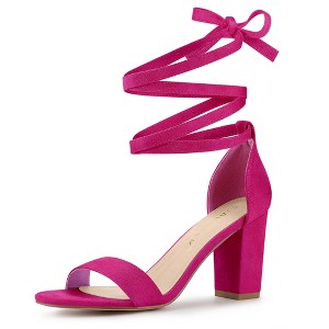 Allegra K Women's Open Toe Lace Up Ankle Strap Chunky Heel Sandals - 1 of 4
