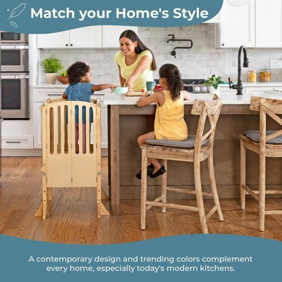 Guidecraft Contemporary Kitchen Helper Step Stool: Adjustable, Folding Montessori Toddler Tower - Safety Learning Furniture