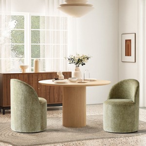 Set of 2 Upholstered Dining Chairs with Wheels, Chenille Barrel Style Rolling Chairs for Kitchen or Modern Dining Room-Maison Boucle - 1 of 4