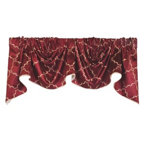 RLF Home 3" Rod Pocket High Quality Fabric Summit Diamond 2-Scoop Empire Valance With Trim for Windows 40" x 25" Wine - 1 of 4
