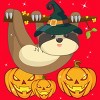 Women's Design By Humans Funny Witch Sloth With Jack O Lantern Halloween T-Shirt By thebeardstudio Racerback Tank Top - 2 of 3