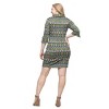 24seven Comfort Apparel Green Geometric Print Three Quarter Sleeve Collar Mini Dress - 3 of 4