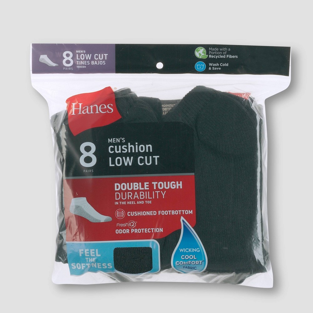 Men's Hanes 8pk Low Cut Socks With FreshIQ - Black