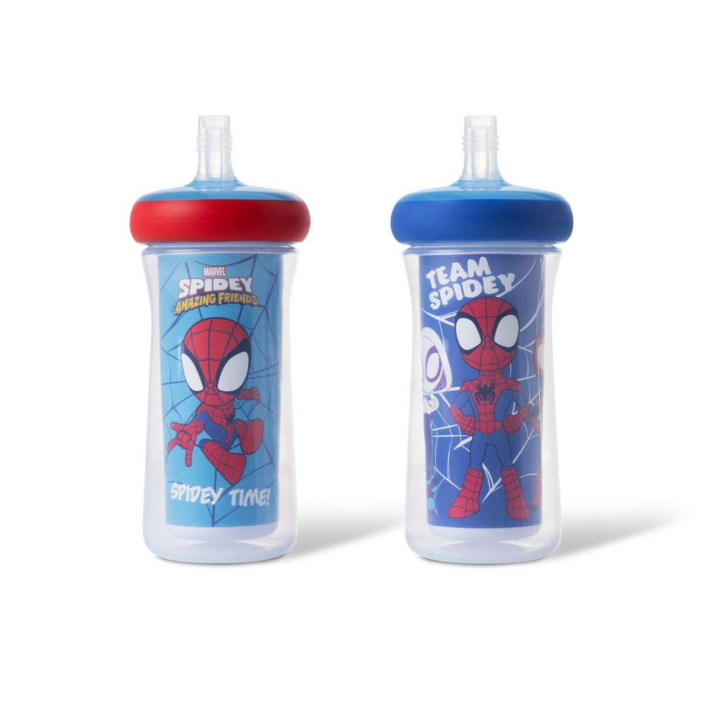 Photos - Glass MARVEL The First Years  9oz Spidey & Friends Spill Proof Insulated Straw Sippy Cups - 2pk 