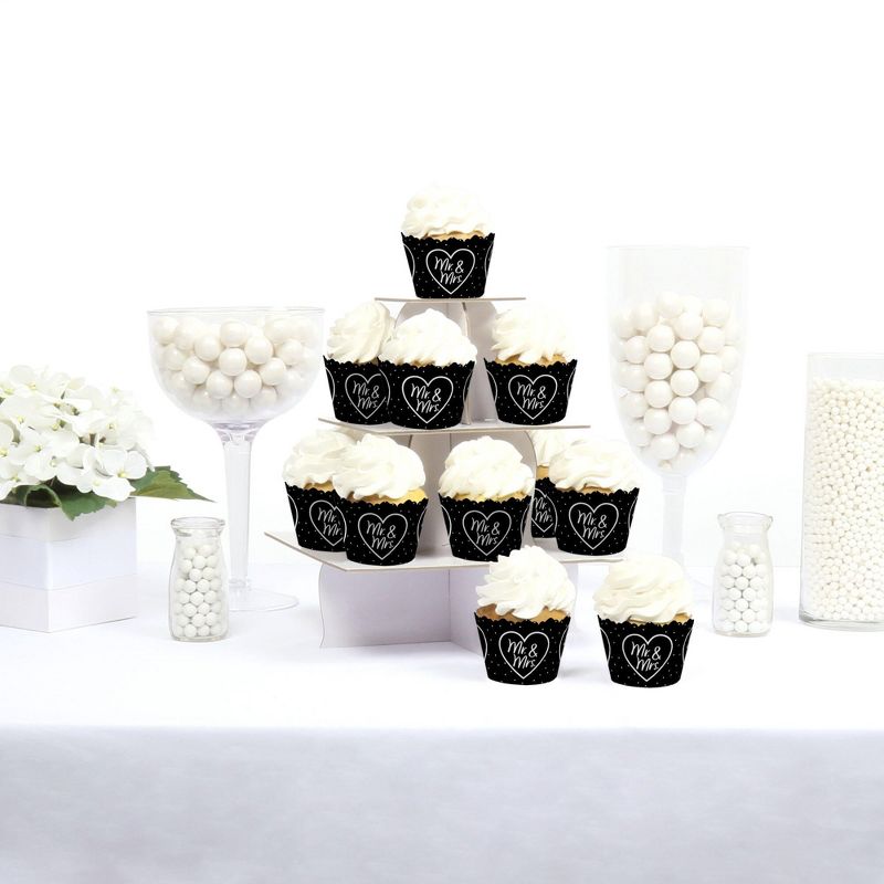Big Dot of Happiness Mr. and Mrs. - Black and White Wedding or Bridal Shower Decorations - Party Cupcake Wrappers - Set of 12, 2 of 5
