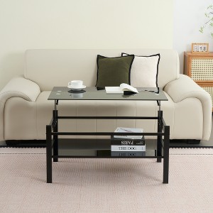 ACEPANO 37.8 in. W Modern Simple 2-Layer Tempered Glass Coffee Table with Lift Top For Living Room-Black - 1 of 4